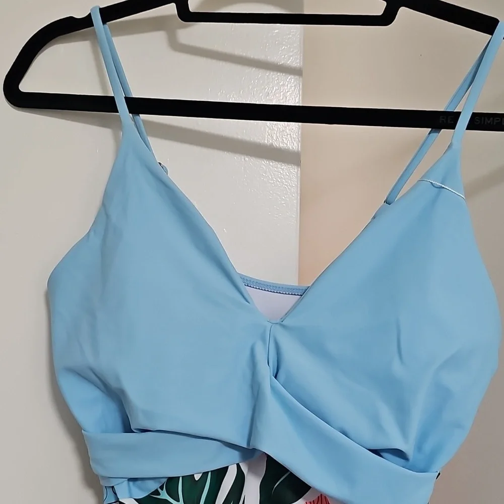 NWT Binlowis V-Neck Push-Up One-Piece  Floral Leaf Swimsuit Small